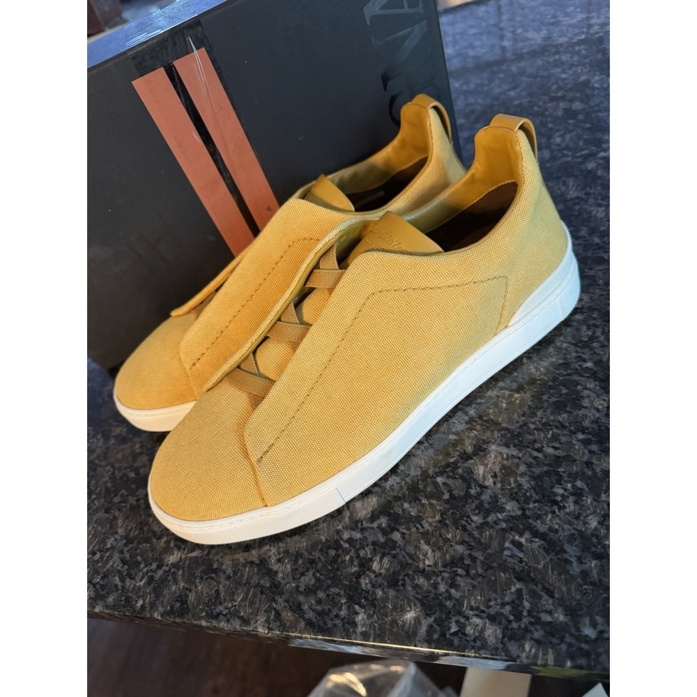 Zegna Triple Stitch canvas‎ sneakers In Yellow Ochre. NWB Sz 10 EE NWB Shoes